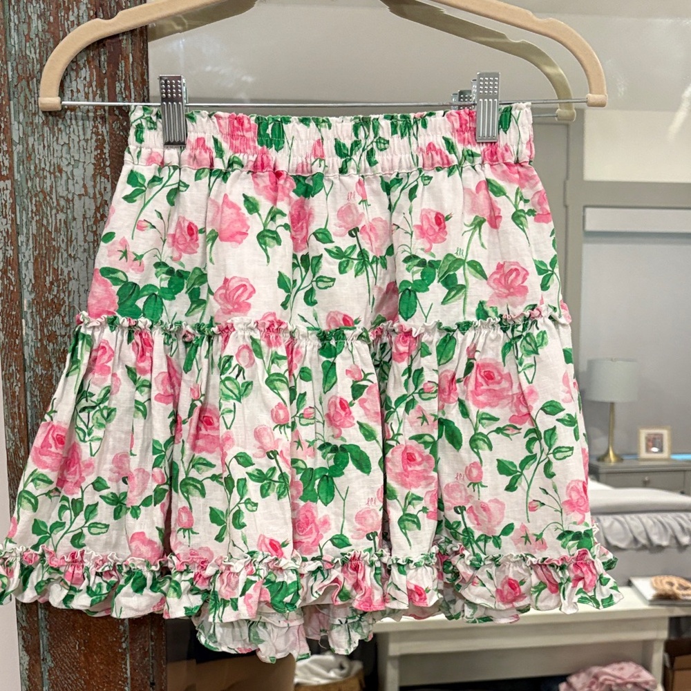 Hillhouse Floral Pink and Green Women's Paz Skirt - size S EUC